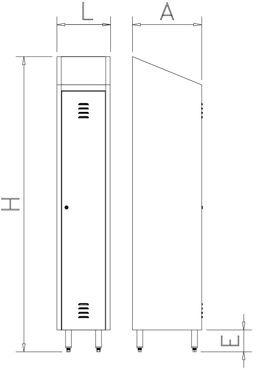 Dibujo técnico: Armario inox para productos de limpieza 1 puerta Fricosmos 370x480x2010 mm