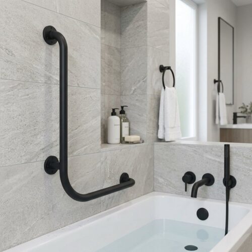 Barra de apoyo para bañera mano derecha en acero inoxidable Serie Black Fricosmos