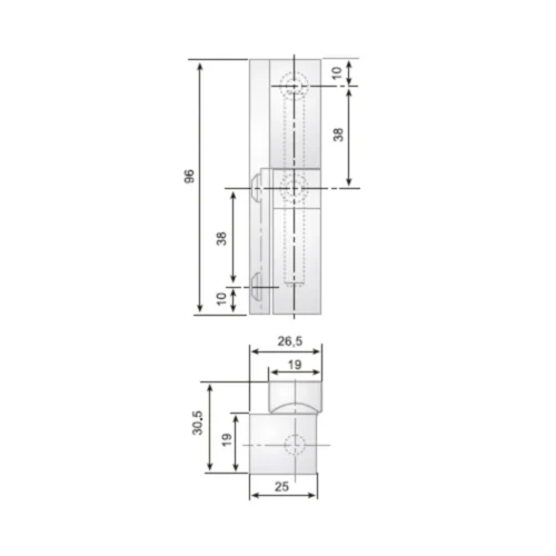 G-306/5 chrome zamak hinge · view 2