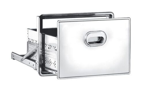 Cajón inox acoplado a estantería inox de ancho 500 mm Fricosmos