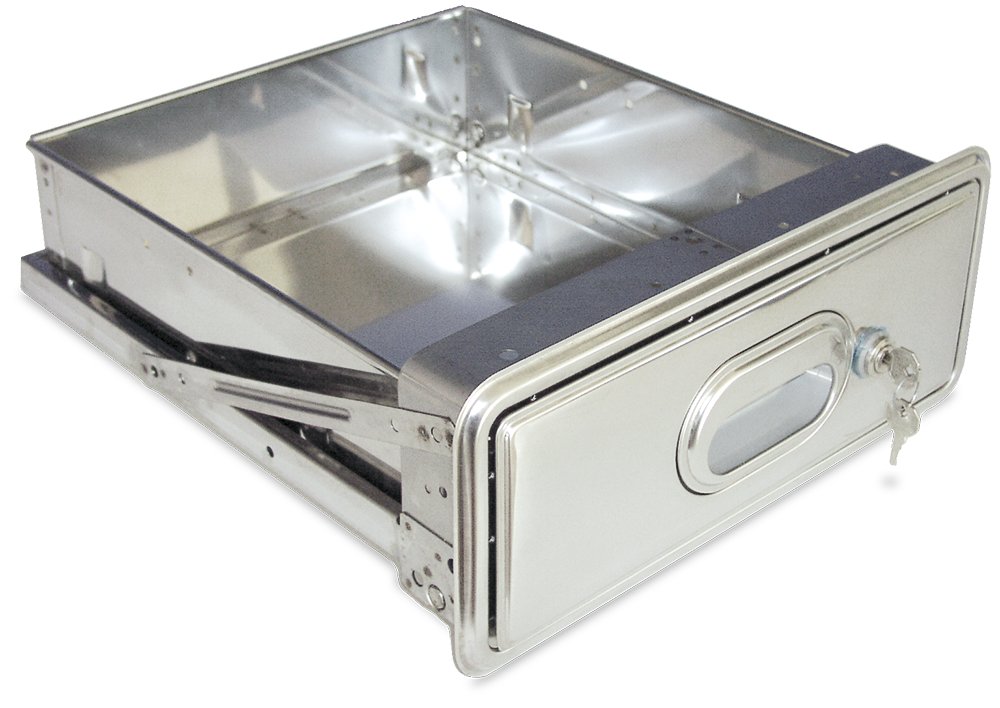 Cajón inox con cerradura acoplado a estantería inox de ancho 500 mm Fricosmos