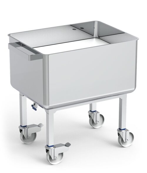 Carro contenedor inox con fondo elevable y desagüe Fricosmos