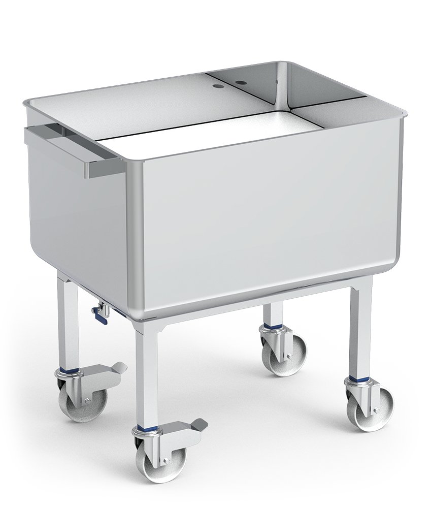 Carro contenedor inox con fondo elevable y desagüe Fricosmos