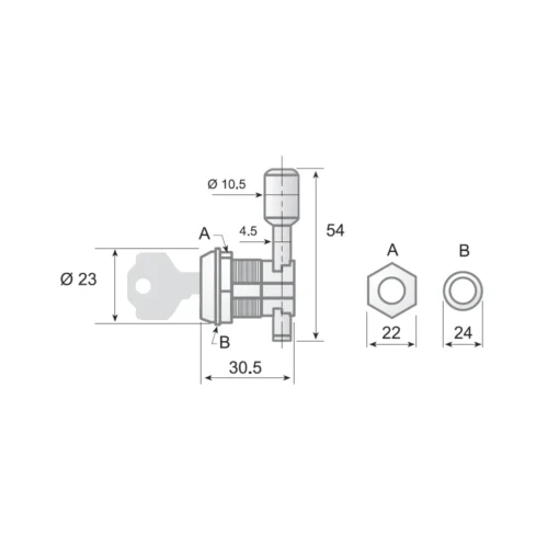 S-3 chrome brass lock, small model · view 2