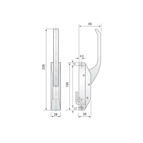 G-686 curved zamak handle latch with C striker · view 2