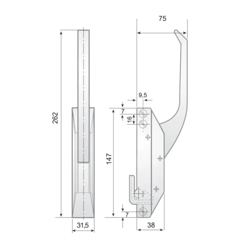 G-691 curved chrome handle latch with C striker · view 2