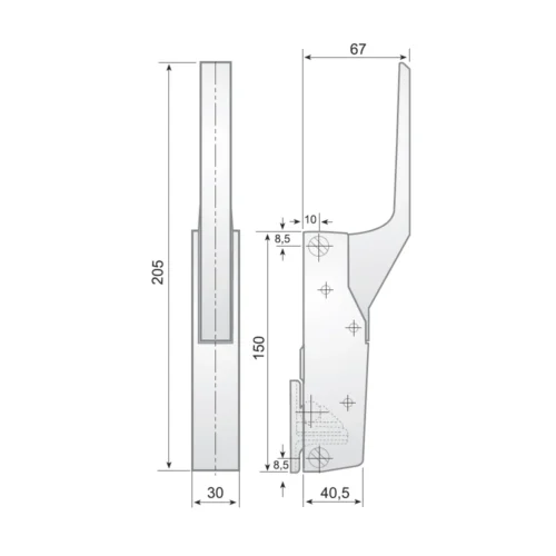 G-791 curved chrome handle latch · view 2