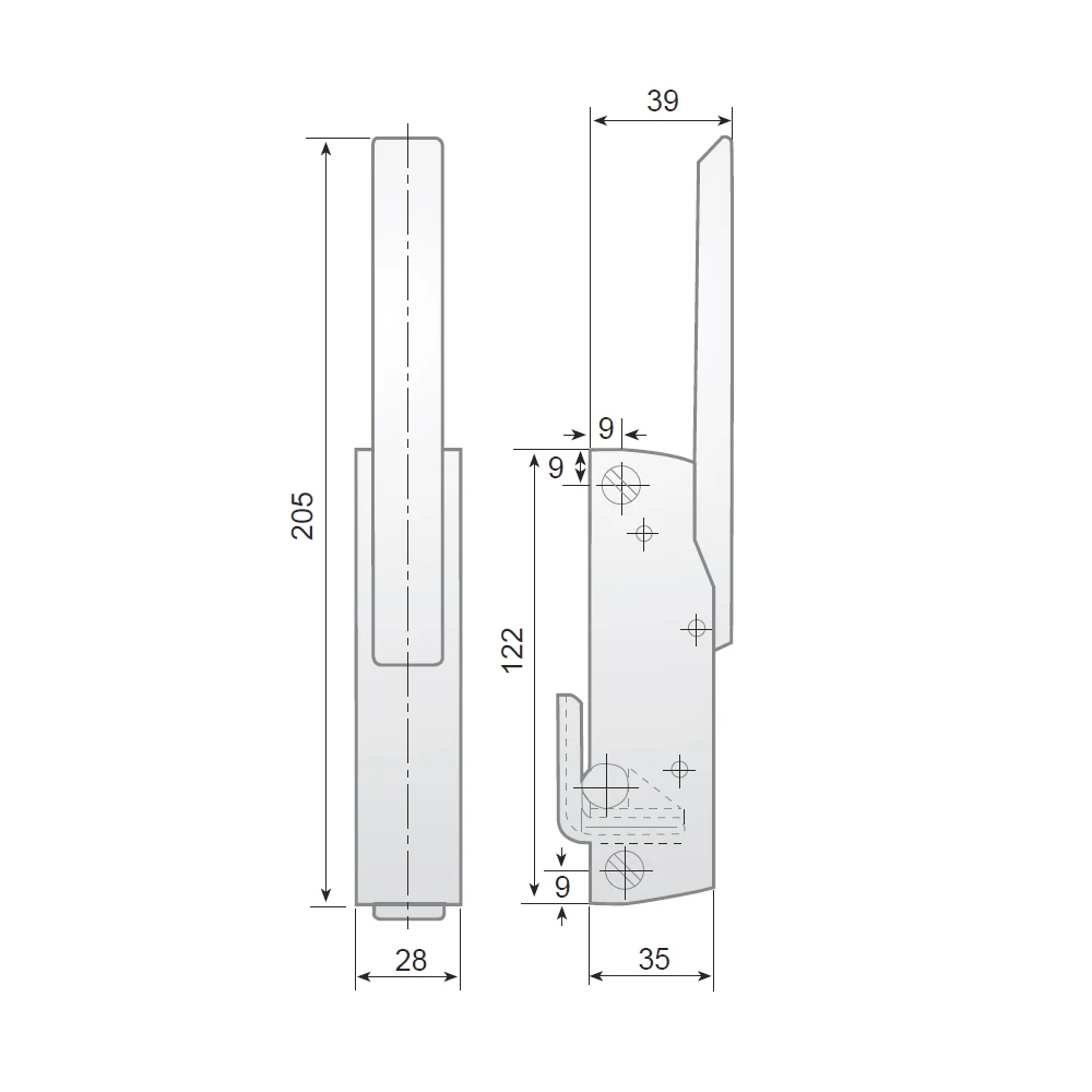 G-880 chrome zamak handle latch with C striker · view 2