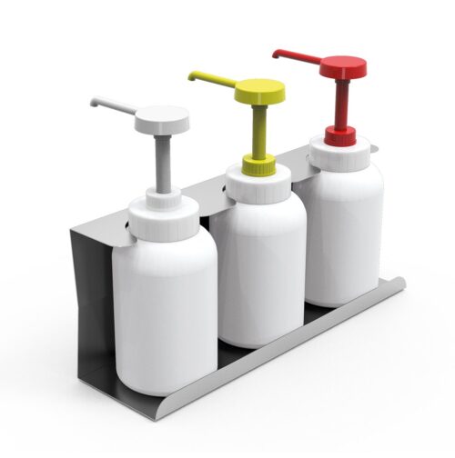Conjunto dispensador de 3 salsas con dosificadores y soporte Fricosmos