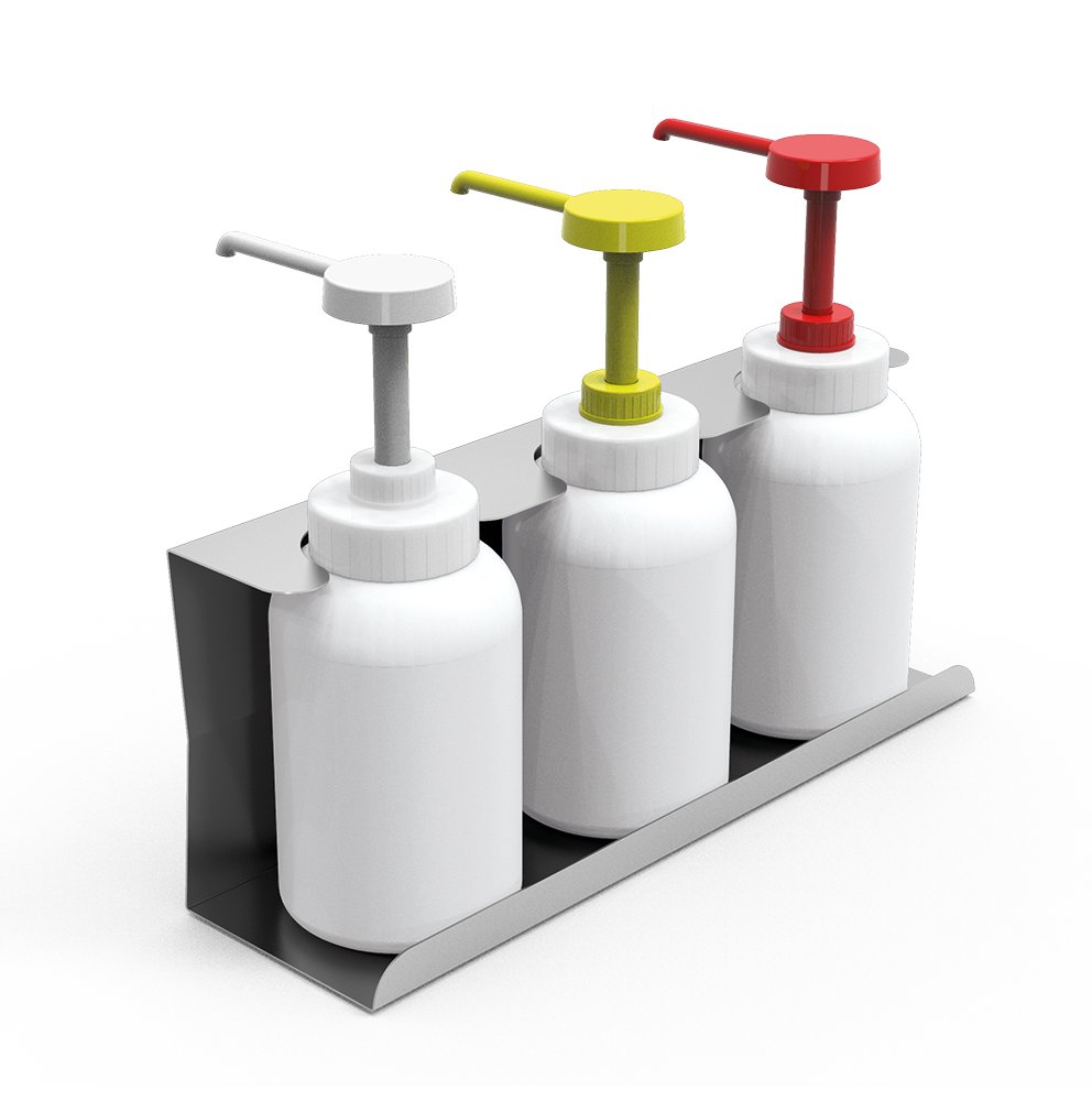 Conjunto dispensador de 3 salsas con dosificadores y soporte Fricosmos