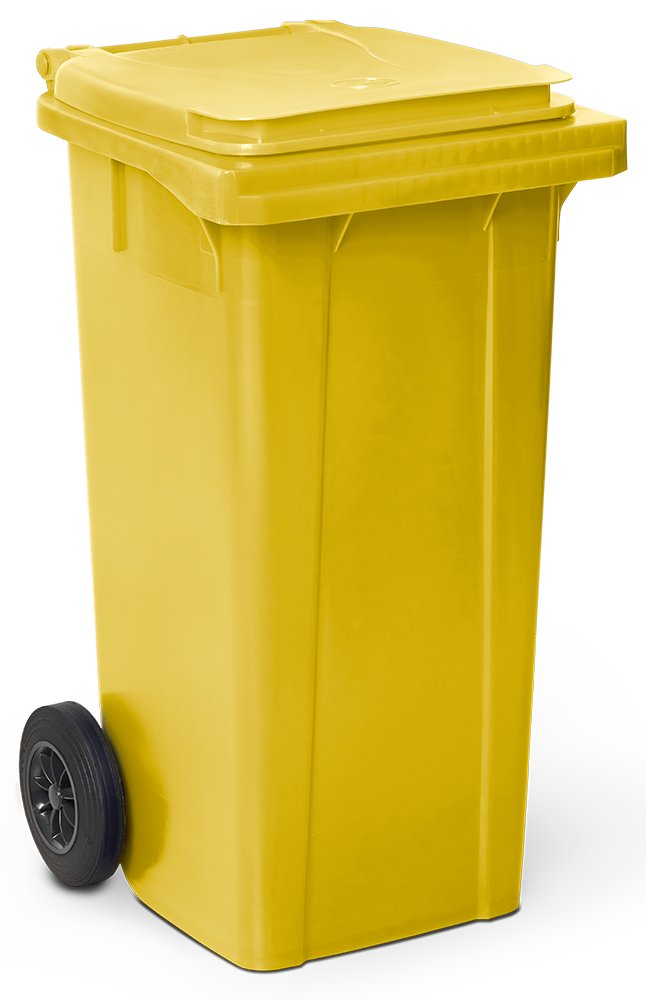 Contenedor de desperdicios con tapa y ruedas amarillo 120 lts Fricosmos