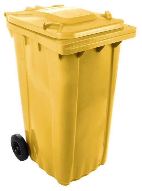Contenedor de desperdicios con tapa y ruedas amarillo 240 lts Fricosmos