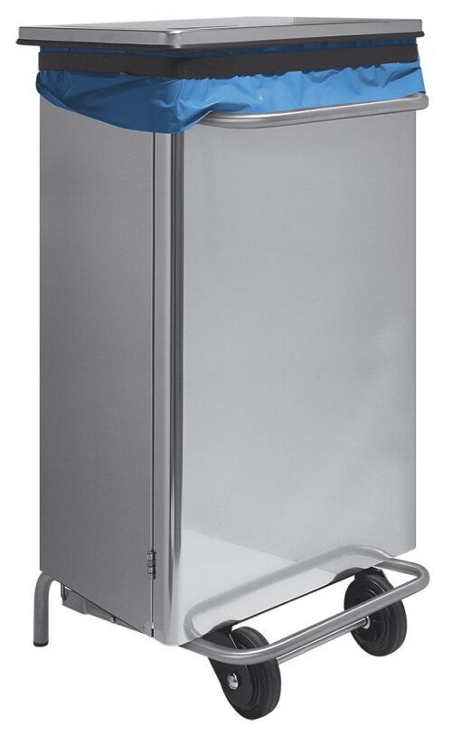 Cubo de basura industrial inox con ruedas y soporte para bolsa 110 l Fricosmos