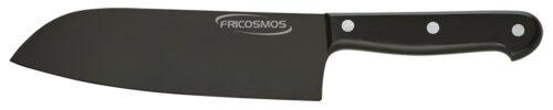 Cuchillo santoku con recubrimiento de titanio negro y mango virola Fricosmos hoja 180 mm