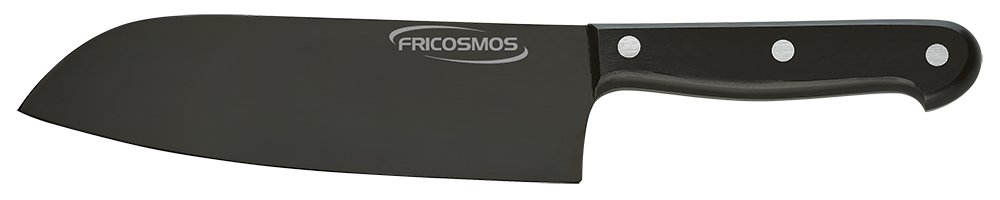 Cuchillo santoku con recubrimiento de titanio negro y mango virola Fricosmos hoja 180 mm