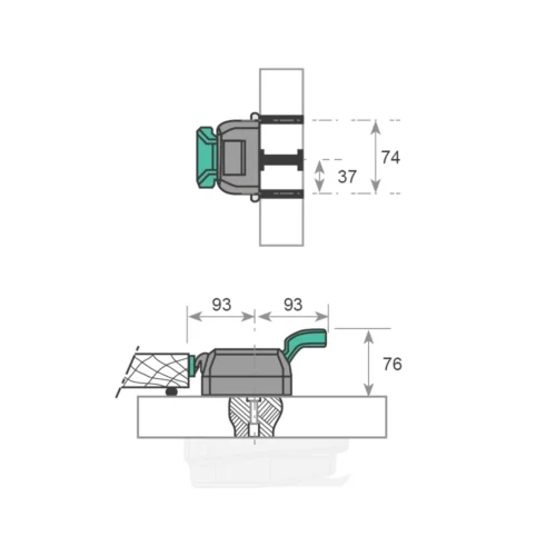 Dimension drawing · Inside release for 5890, 5891, 5420 and 5421 latches