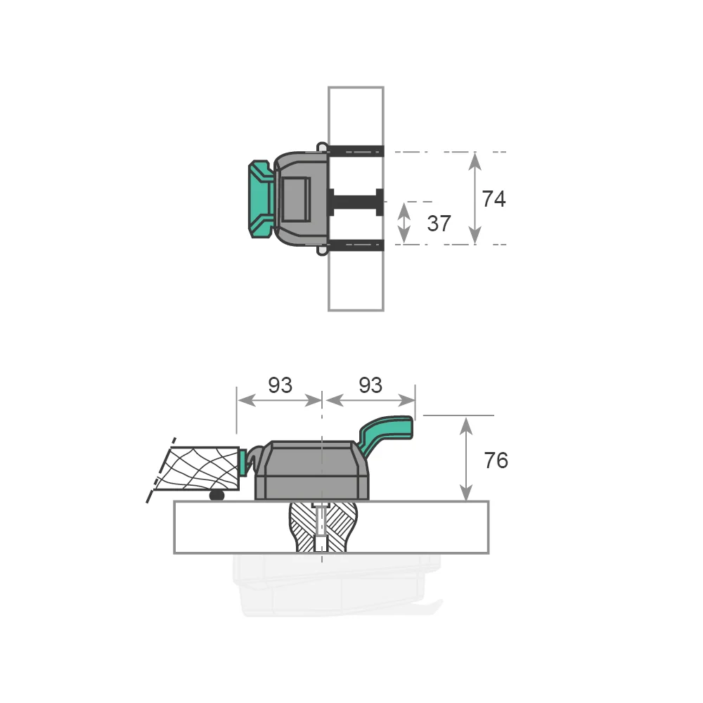 Dimension drawing · Inside release for 5890, 5891, 5420 and 5421 latches