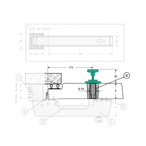 Dimension drawing · Inside release for G-990 and G-995 latches
