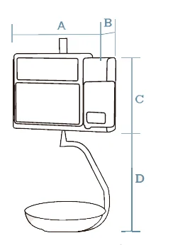 Dimension drawing of the Dibal D-540 stainless hanging scale