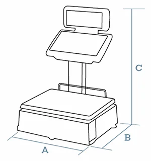 Dimension drawing of the Dibal D-545 dual-body scale