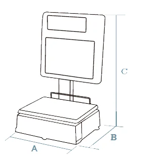 Dimension drawing of the Dibal D-545 self-service scale