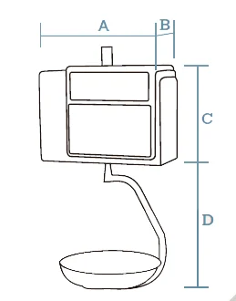 Dimension drawing of the Dibal D-545 stainless hanging scale