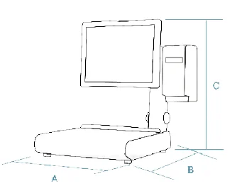 Dimension drawing of the Dibal DX-5255 self-service scale