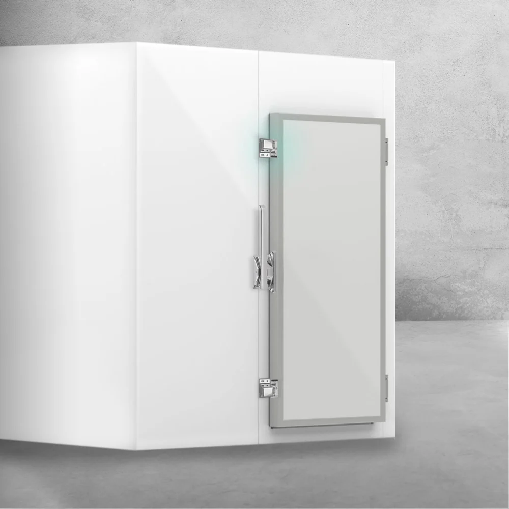 Cold room door with latch