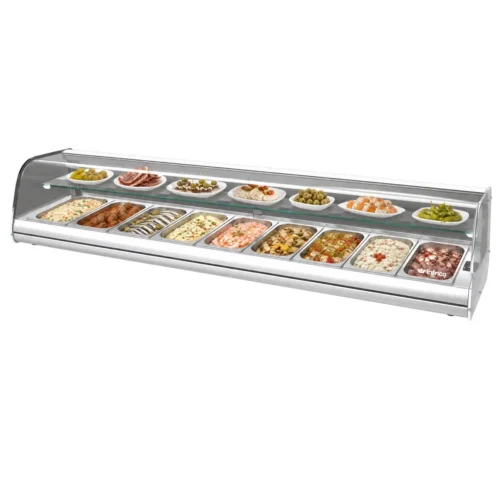 Infrico VET 9 DP GR tapas display case with food on display