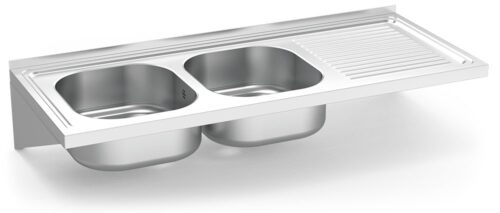 Fregadero inox colgante con cartelas serie 500 2 cubetas 1 escurridor derecha Fricosmos 1200x500 mm