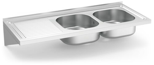 Fregadero inox colgante con cartelas serie 500 2 cubetas 1 escurridor izquierda Fricosmos 1200x500 mm