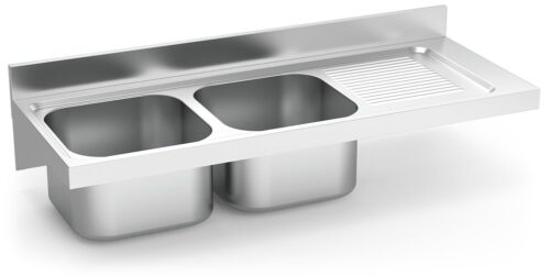 Fregadero inox colgante con cartelas serie 550 2 cubetas 1 escurridor derecha Fricosmos 1400x550 mm