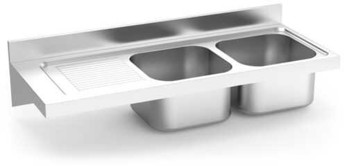 Fregadero inox colgante con cartelas serie 550 2 cubetas 1 escurridor izquierda Fricosmos 1400x550 mm
