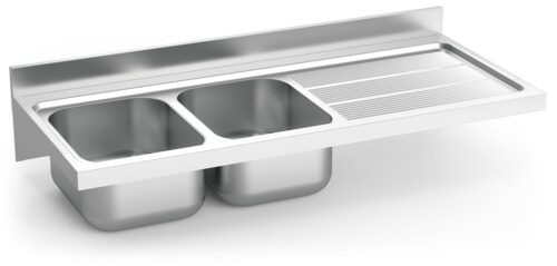 Fregadero inox colgante con cartelas serie 600 2 cubetas 1 escurridor derecha Fricosmos 1400x600 mm