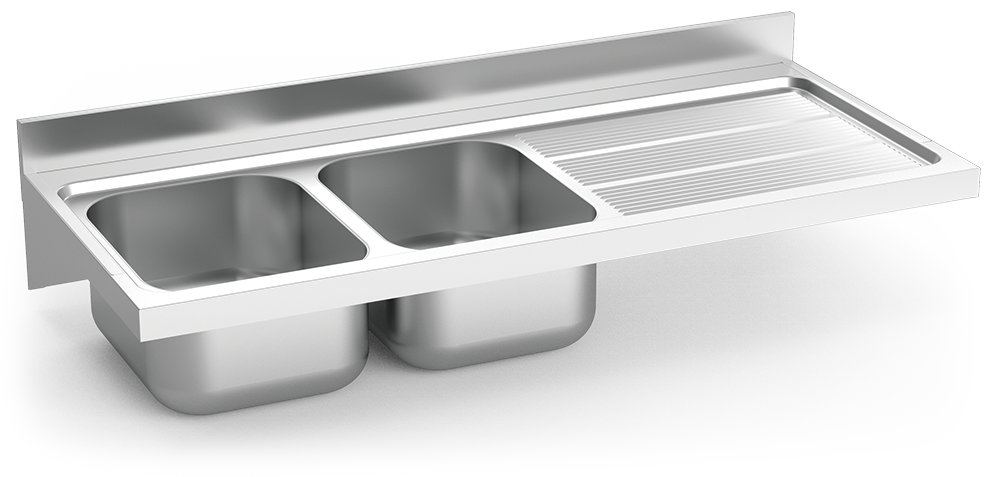 Fregadero inox colgante con cartelas serie 600 2 cubetas 1 escurridor derecha Fricosmos 1400x600 mm