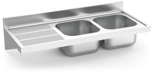 Fregadero inox colgante con cartelas serie 600 2 cubetas 1 escurridor izquierda Fricosmos 1400x600 mm