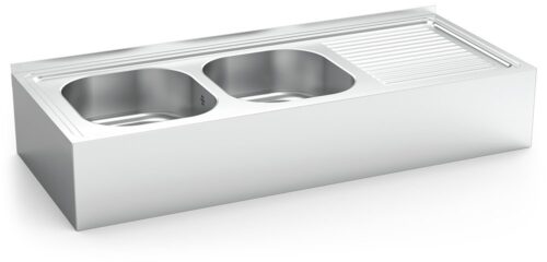 Fregadero inox colgante con faldón serie 500 2 cubetas 1 escurridor derecha Fricosmos 1200x500 mm