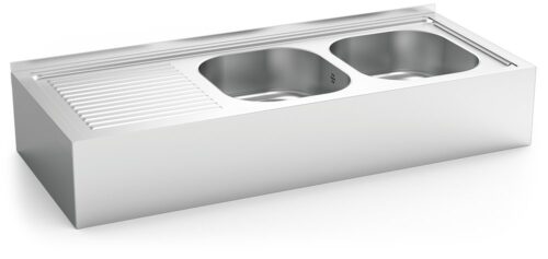 Fregadero inox colgante con faldón serie 500 2 cubetas 1 escurridor izquierda Fricosmos 1200x500 mm