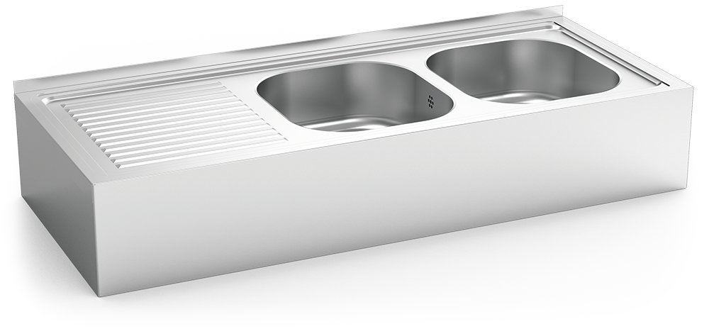 Fregadero inox colgante con faldón serie 500 2 cubetas 1 escurridor izquierda Fricosmos 1200x500 mm