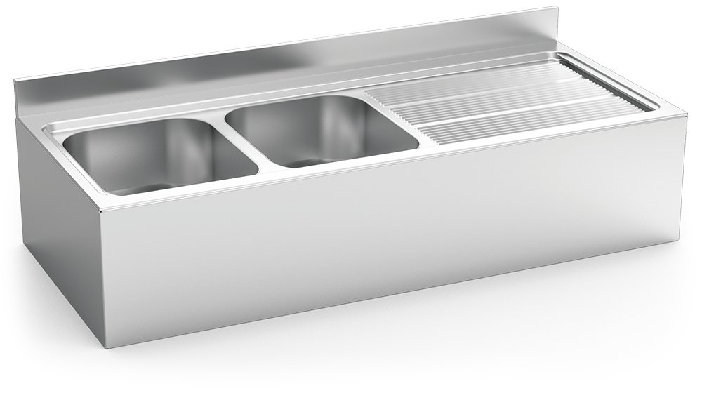 Fregadero inox colgante con faldón serie 600 2 cubetas 1 escurridor derecha Fricosmos 1400x600 mm