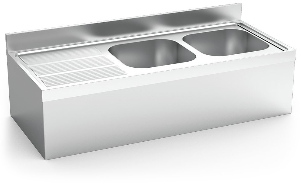 Fregadero inox colgante con faldón serie 600 2 cubetas 1 escurridor izquierda Fricosmos 1400x600 mm
