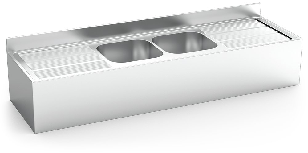 Fregadero inox colgante con faldón serie 600 2 cubetas 2 escurridores Fricosmos 2000x600 mm