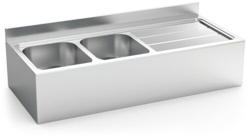 Fregadero inox colgante con faldón serie 700 2 cubetas 1 escurridor derecha Fricosmos 1400x700 mm