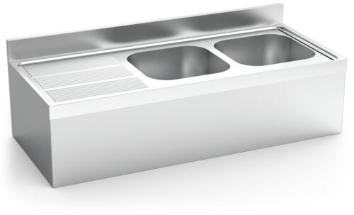 Fregadero inox colgante con faldón serie 700 2 cubetas 1 escurridor izquierda Fricosmos 1400x700 mm