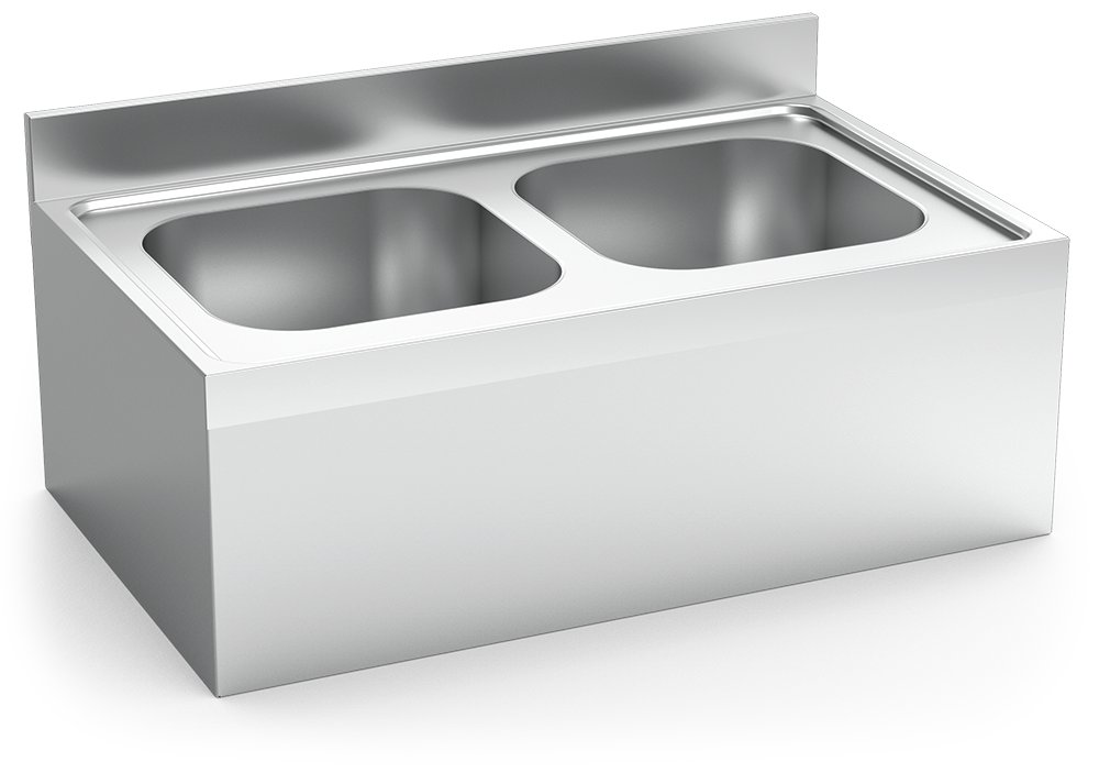 Fregadero inox colgante con faldón serie 700 2 cubetas Fricosmos 1000x700 mm