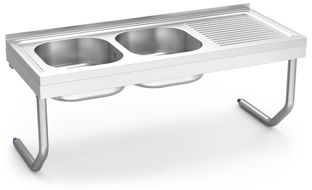 Fregadero inox colgante con palomillas serie 500 2 cubetas 1 escurridor derecha Fricosmos 1200x500 mm