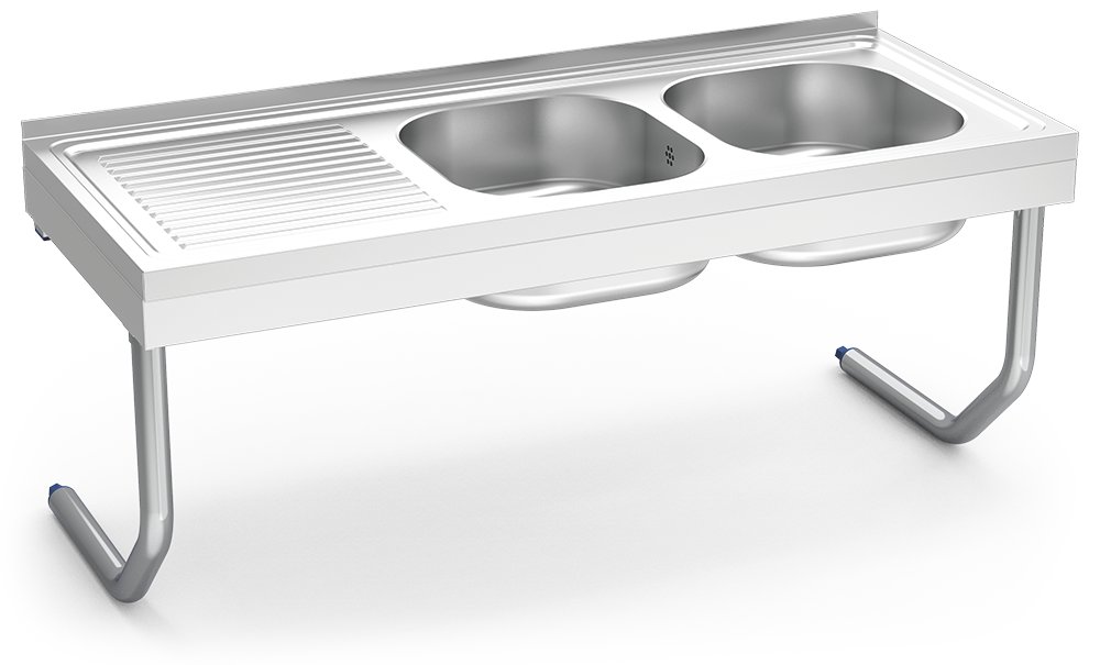 Fregadero inox colgante con palomillas serie 500 2 cubetas 1 escurridor izquierda Fricosmos 1200x500 mm