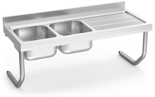Fregadero inox colgante con palomillas serie 600 2 cubetas 1 escurridor derecha Fricosmos 1400x600 mm