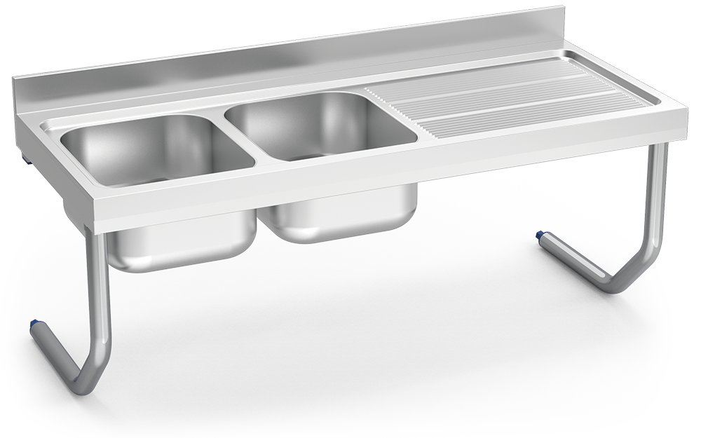 Fregadero inox colgante con palomillas serie 600 2 cubetas 1 escurridor derecha Fricosmos 1400x600 mm