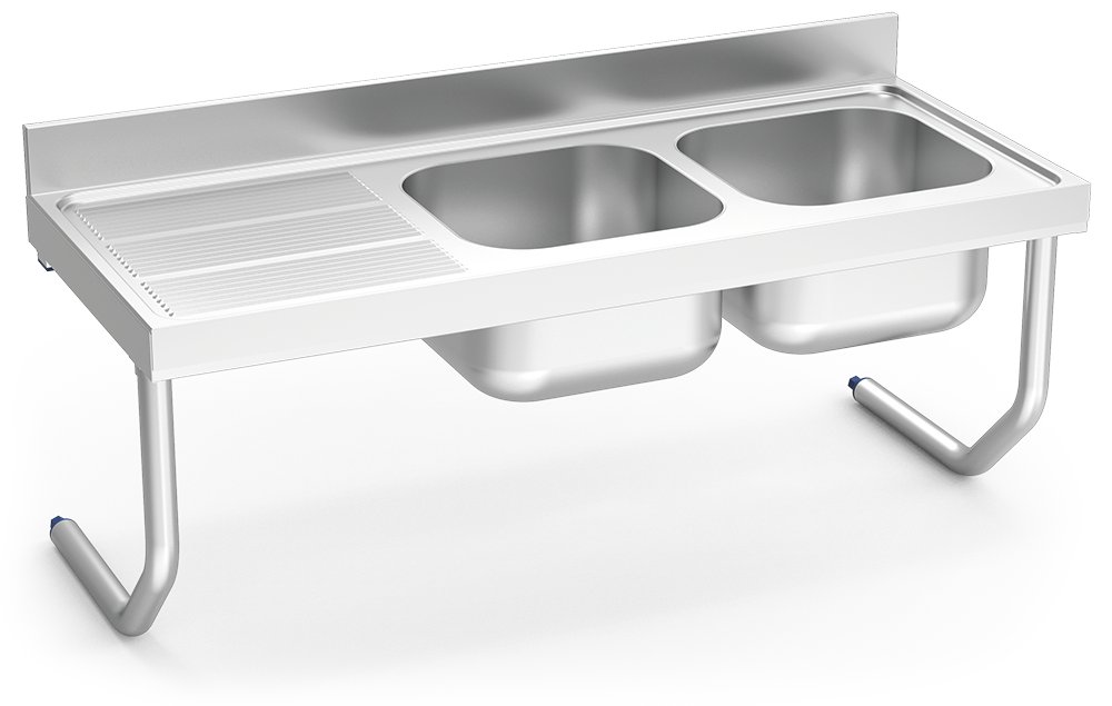 Fregadero inox colgante con palomillas serie 600 2 cubetas 1 escurridor izquierda Fricosmos 1400x600 mm